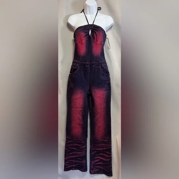 Fashion Nova Women’s More Drama Denim Jumpsuit - Dark Wash Sz Medium RN 149052 - Picture 3 of 16